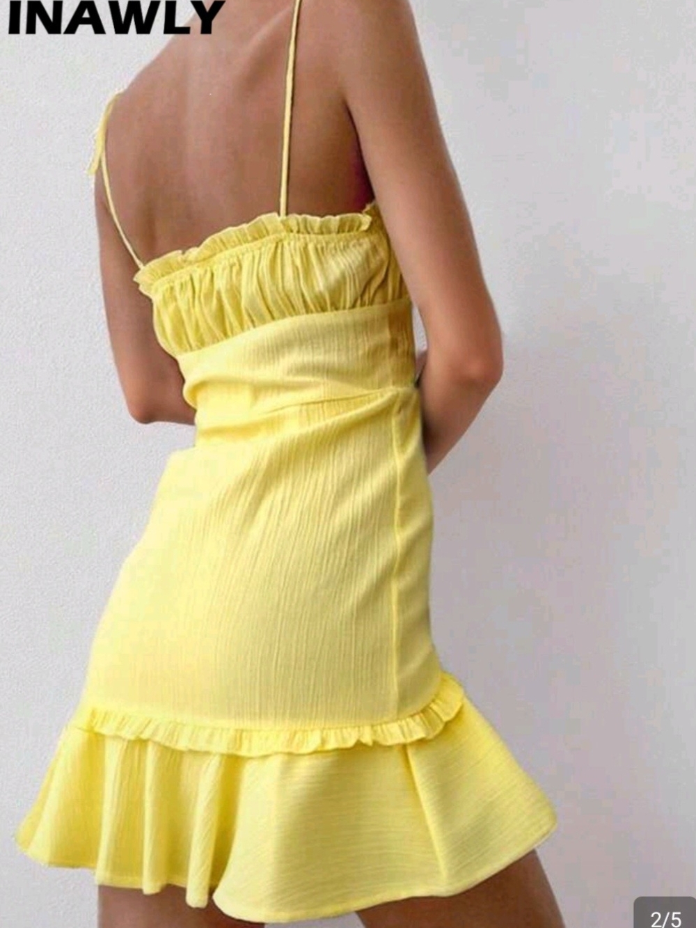 Yellow Ruffle Tie-Shoulder Mini Dress - Picture 2 of 2